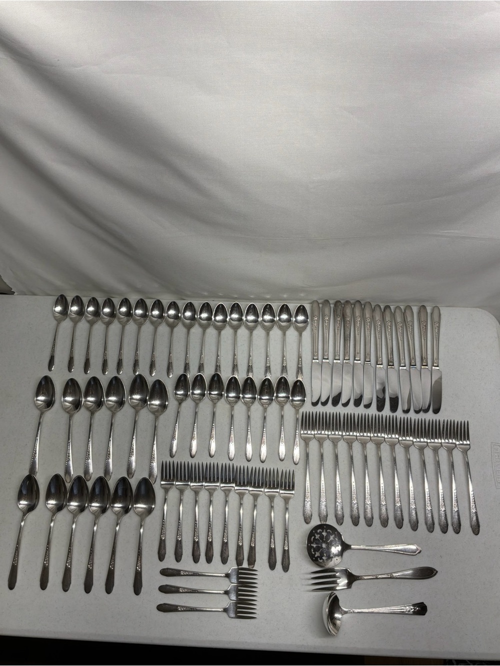 International Silver WM Rogers & Son Gardenia Flatware Silverplate Vintage 75pcs